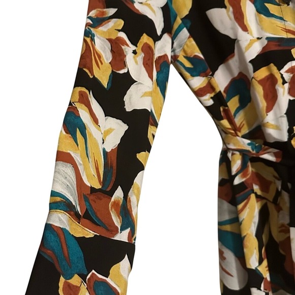 Jennifer Lopez Floral Print Long Sleeve Midi Dress Shirt Dress - Picture 4 of 8